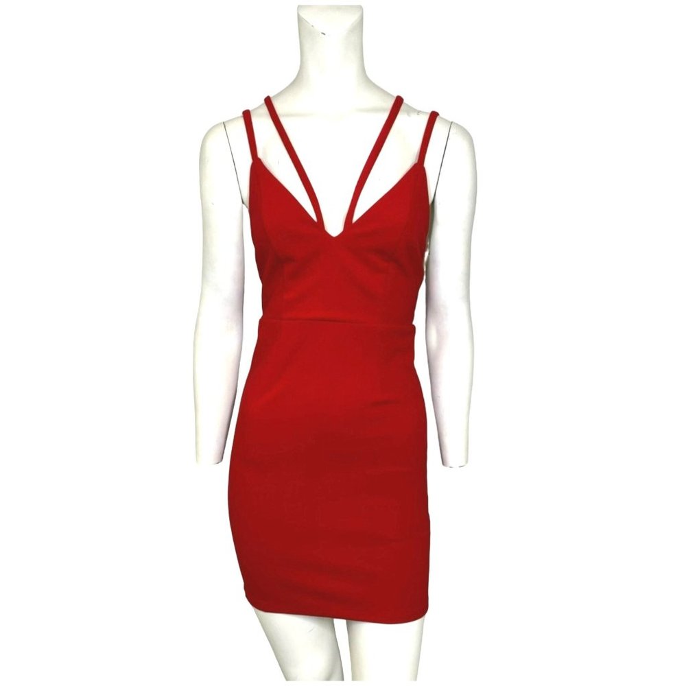 Alythea Strappy V-neck Bodycon Mini Dress Red Size Small NWT